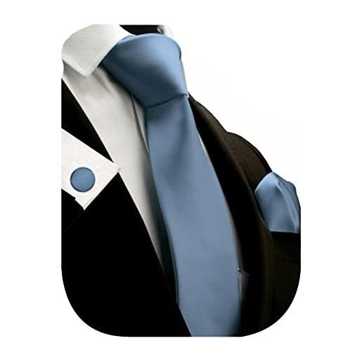 GUSLESON set di gemelli quadrati da uomo con cravatta e tasca da 8 cm, in confezione regalo, blu polvere, general
