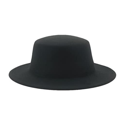 Bollrllr fedora panama tinta unita tinta unita cappello jazz vintage black-flat top 60-62 cm (xl)