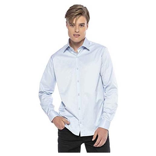 Cipo & Baxx camicia da uomo a maniche lunghe, classica, elegante design, ch166-blu ghiaccio, l