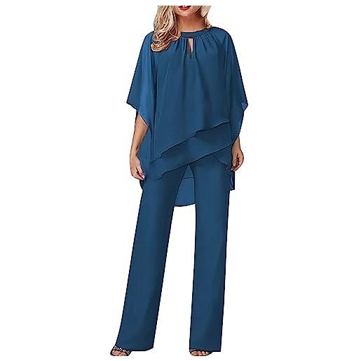 ADXFWORU elegante set di 2 pezzi, vestito da donna, in tulle, in chiffon e a vita alta, per cocktail, feste, pantaloni, colore: rosso, xl