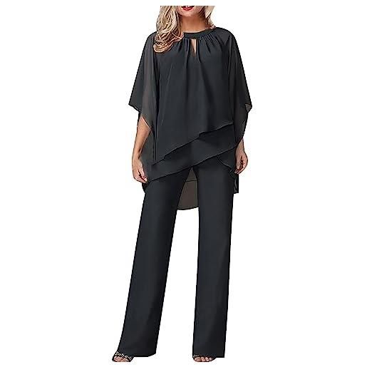 ADXFWORU elegante set di 2 pezzi, vestito da donna, in tulle, in chiffon e a vita alta, per cocktail, feste, pantaloni, nero , l