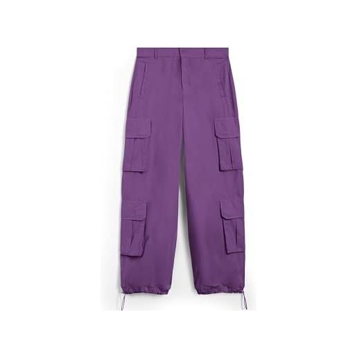 FREDDY - pantaloni cargo baggy fit in popeline con quattro tasconi, donna, viola, extra large