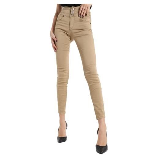 Sexy Woman pantalone donna skinny vita alta elasticizzato (cod. H362) (camel, l)