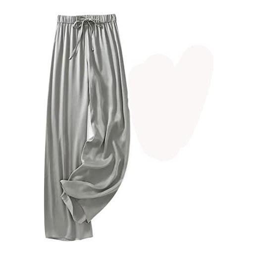 SUKORI pantaloni da donna women's wide leg pants silk satin loose casual solid color pants summer comfortable women's high waist pants (color: grey, size: xxxl 70-78kg)