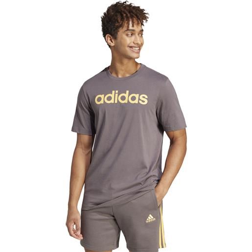 Adidas t-shirt essentials single linear embroidered logo uomo grigio