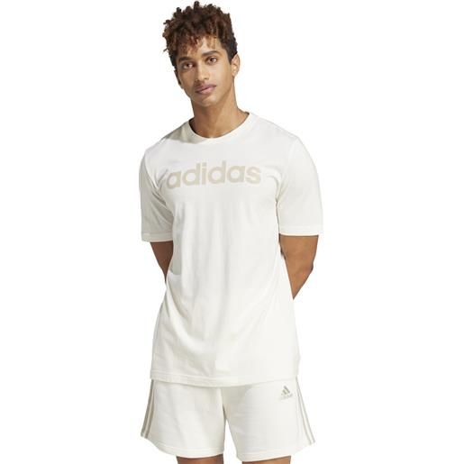 Adidas t-shirt essentials single linear embroidered logo uomo bianco
