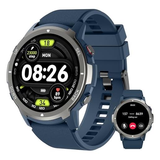 Carneedi smartwatch uomo orologio smart watch fitness uomo con 113 modalità sport 24h monitorare pressione sanguigna spo2 sonno fitness tracker per android ios (blu)