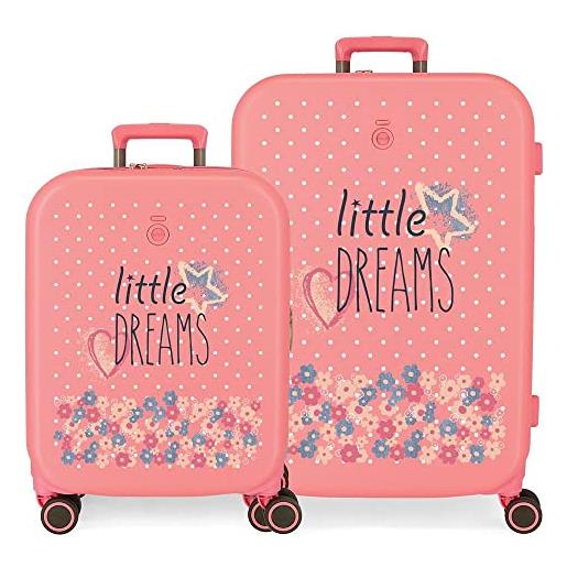 Enso little dreams set valigie rosa 55/70 cm abs rigido lucchetto tsa integrato 116l 7,54 kg bagaglio a mano 4 doppie ruote