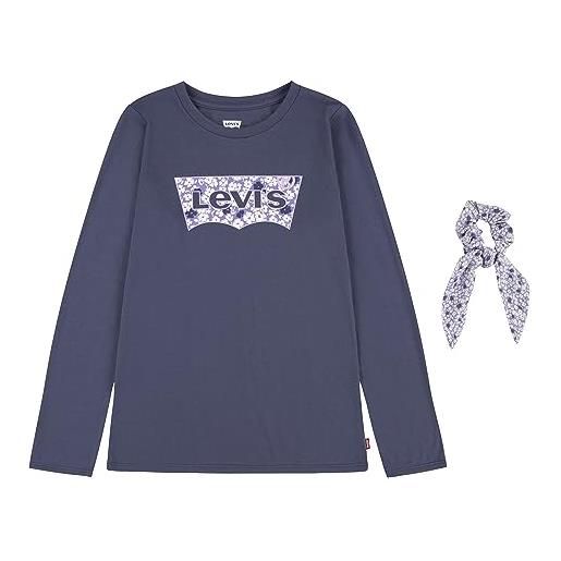 Levi's lvg ls floreale tee con scrunch 4ej311 tshirt, blu corona, 10 anni bambine e ragazze