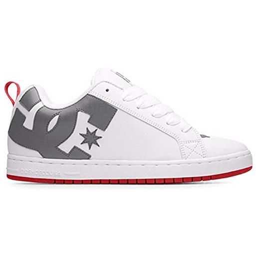 DC court graffik-scarpe da skate casual basse, skateboard uomo, bianco grigio rosso, 52.5 eu