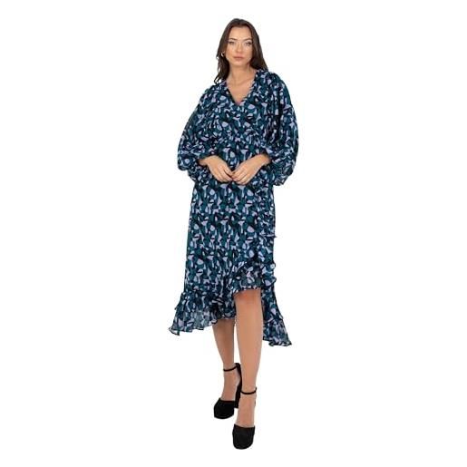 Lovedrobe women's midaxi dress ladies long balloon sleeve v-neck faux wrap ruffle frilly for wedding guest party occasion casual vestito, blu, 52 donna