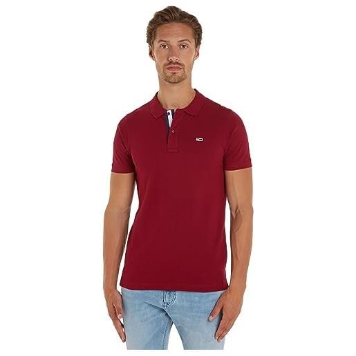 Tommy Jeans maglietta polo uomo maniche corte slim placket slim fit, rosso (rouge), s
