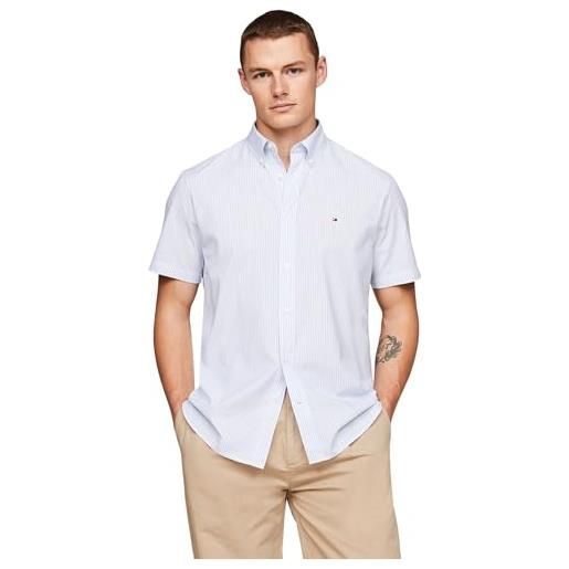 Tommy Hilfiger flex poplin stp rf shirt s/s mw0mw33808 camicie casual, blu (carbon navy/optic white), xl uomo