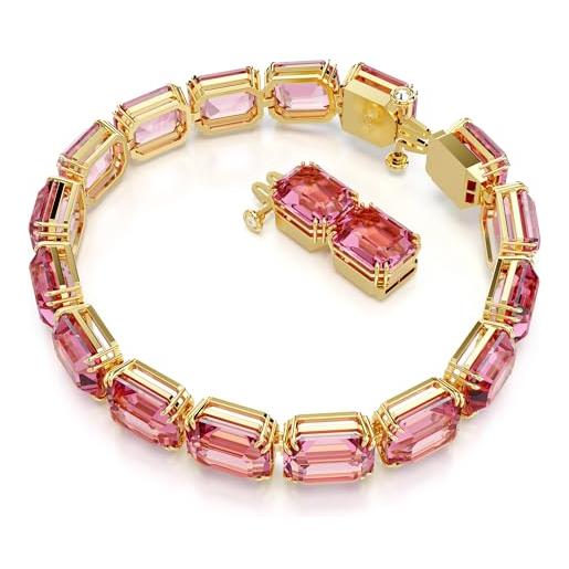 Swarovski braccialetto millenia, taglio ottagonale, rosa, placcato color oro