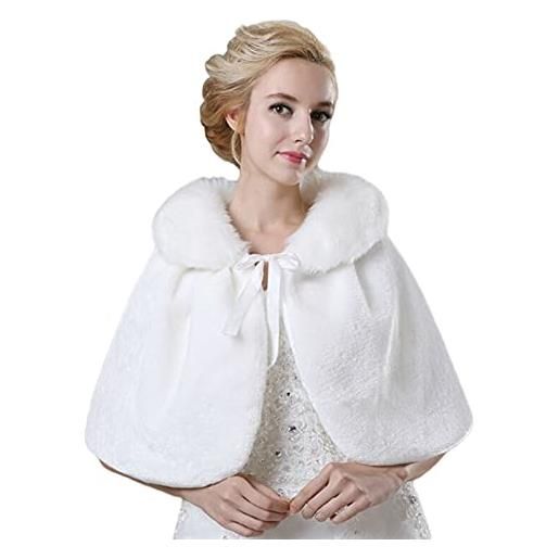Lifup donna scialle invernale caldo stole pelliccia sintetica poncho per matrimonio cerimonia sposa damigella bianco taglia unica