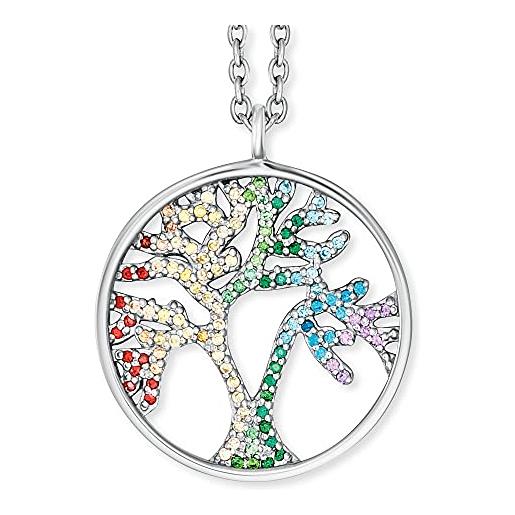 Engelsrufer collana da donna in argento sterling con ciondolo a forma di albero della vita, chiusura a moschettone, regolabile in tre lunghezze, senza nichel, 21mm, argento sterling, zirconia cubica