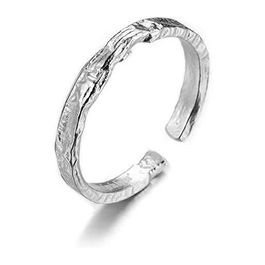 Lotus Fun ✦ regali per le donne ✦Lotus Fun s925 anello in argento sterling con superficie irregolare in lamina d'oro, anelli aperti fatti a mano, regalo personalizzato per voi. (argento), argento sterling