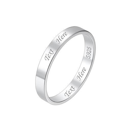 Suplight anello argento 925 donna 3mm anello argento personalizzato con inicisione semplice fedine fidanzamento coppia anello argento taglia 20 regalo per donna uomo
