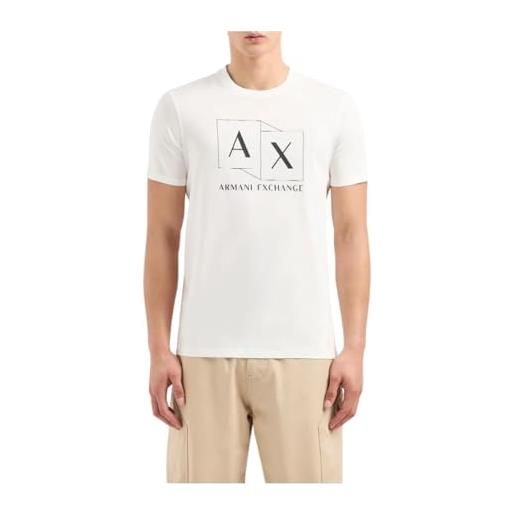 Armani Exchange slim fit mercerized cotton jersey ax box logo tee t-shirt, bianco sporco, l uomo