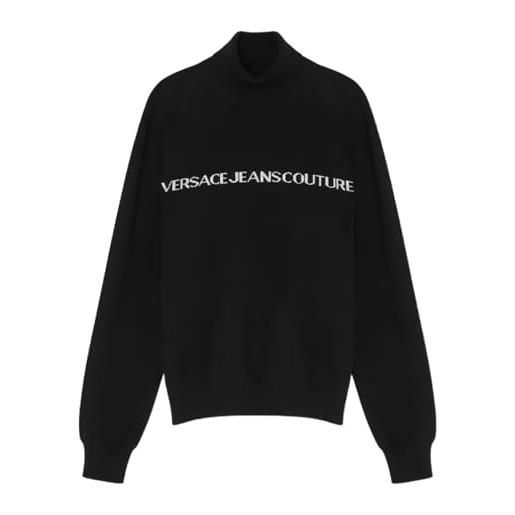 Versace jeans couture maglione dolcevita in misto cashmere con logo a intarsio nero