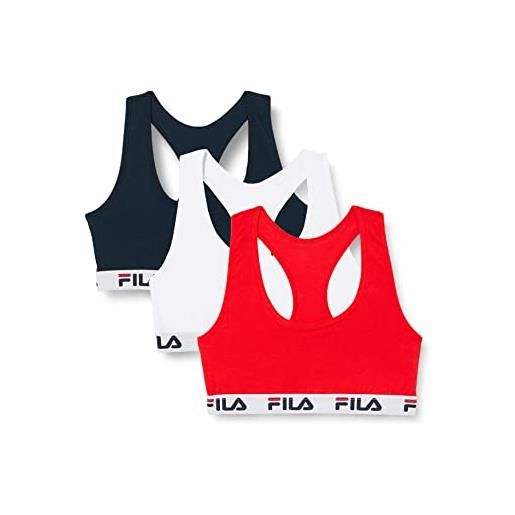 Fila reggiseno sportivo donna, top palestra donna fitness e corsa (set di 3), blu, rosso, bianco, taglie l