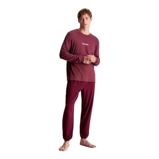 Calvin Klein set pigiama uomo l/s jogger lungo, multicolore (tawny port top, tawny port hthr btm), s