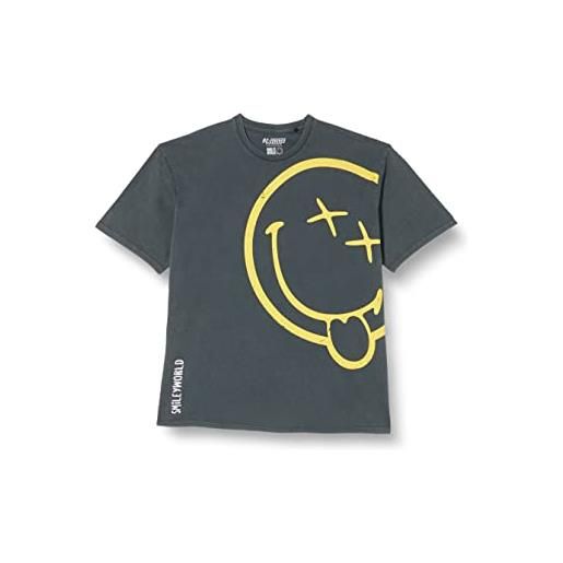 Recovered smiley. World face cropped black washed t-shirt by xxl, nero, uomo