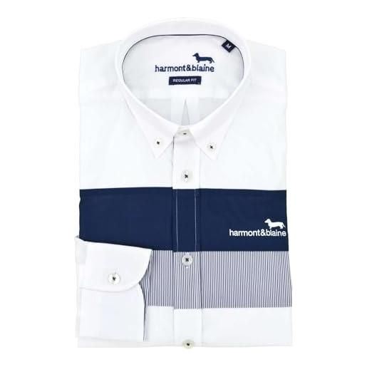 Harmont & Blaine camicia manica lunga con fasce a contrasto e logo crl978011759m blu scuro blu