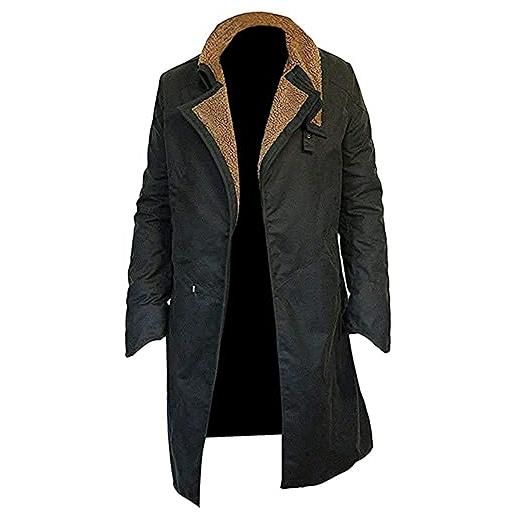 Aksah fashion s uomo blade runner 2049 ryan gosling ufficiale k marrone trench cappotto con pelliccia collare pelle, nero , s