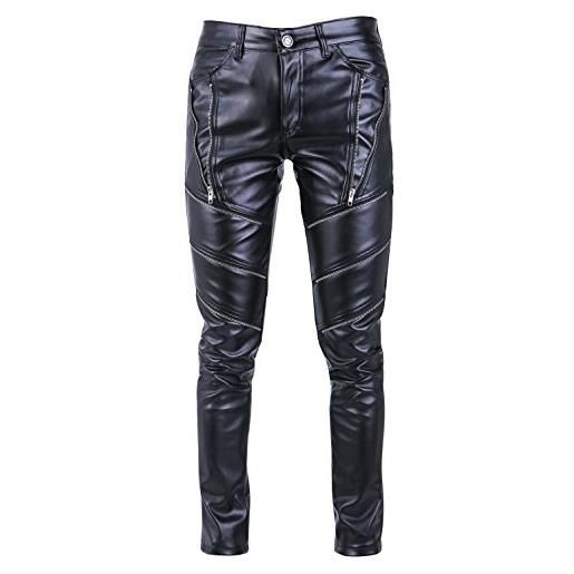 Idopy pantaloni casual da uomo in pelle sintetica nera con pantaloni hip-hop