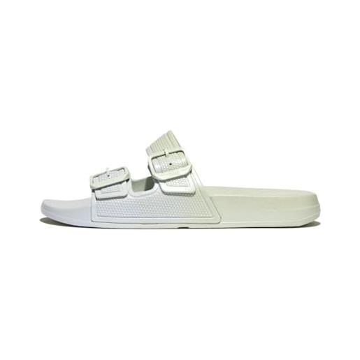 Fitflop iqushion-diapositive con fibbia a due barre, sandali a ciabatta donna, urbano bianco iridescente, 37 eu