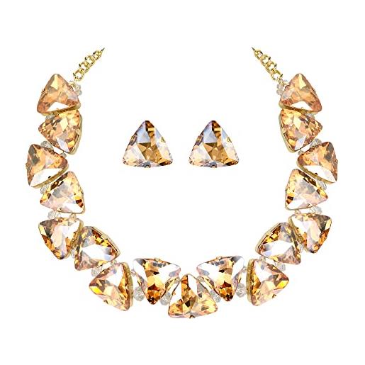 Clearine art deco statement collana orecchini set per donne brillante cristalli triangolo gioielli per prom party champagne oro-fondo