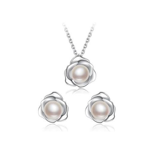 H'Helen set di pendenti e orecchini fiore e perle coltivate d'acqua dolce in argento sterling 925 -h'helen