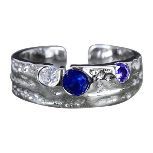 NicoWerk anello da donna in argento eklatant realizzato in argento sterling 925 anello a fascia con pietra blu struttura colorata zirconi regolabile aperto sri820