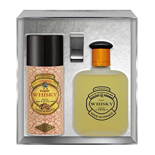EVAFLORPARIS whisky for men - gift box: eau de toilette 100 ml + déodorant 150 ml + money clip, set, natural spray, men perfume, EVAFLORPARIS - 520 g