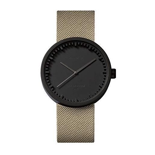 LEFF amsterdam tube watch d38 - acciaio inossidabile - cassa in nera opaco - cinturino in cordura sabbia - orologio - ø 38mm - lt71013 - movimento al quarzo