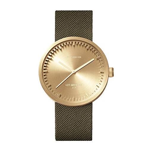 LEFF amsterdam tube watch d38 - acciaio inossidabile - cassa in ottone - cinturino in cordura verde - orologio - ø 38mm - lt71024 - movimento al quarzo