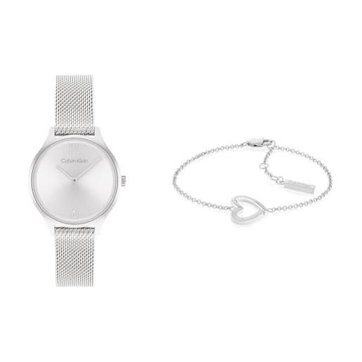 Calvin Klein orologio analogico al quarzo da donna con cinturino in maglia metallica in acciaio inossidabile argentato - 25200058 braccialetto a catena da donna 35000387