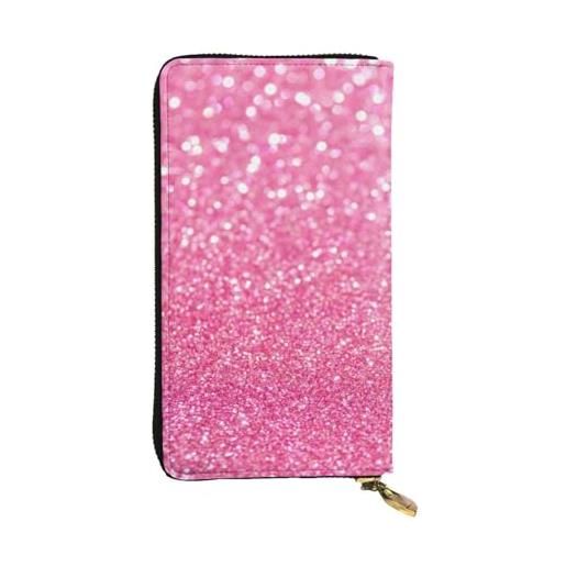 OPSREY portafoglio lungo in vera pelle con stampa a fiori bianchi e neri, glitter rosa scintillante. , taglia unica