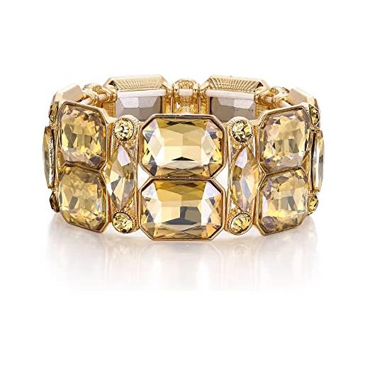 EVER FAITH cristalli austriaci bracciale elastico, art deco vintage marquise rettangolo gioielli da polso per donna party prom marrone oro-fondo