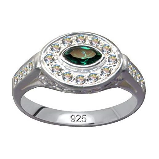 Beauty anello art deco verde scuro bianco in vero argento sterling 925 con strass, misura 55, dimensioni 17,5 mm, in argento sterling 925, motivo: amore, fede, oggetto verde scuro, bello e alla moda