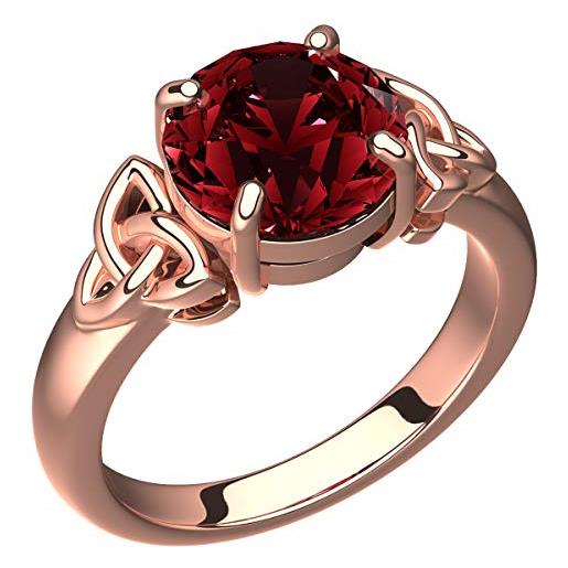 GWG Jewellery anello placcato in oro rosa 18k grande pietra in cz rosso rubino affiancata da nodi celtici - 9