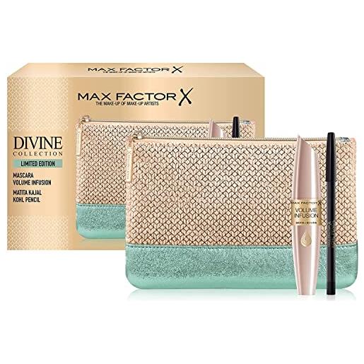 Max Factor, confezione regalo donna divine collection, pochette con mascara volumizzante volume infusion e matita occhi kohl pencil