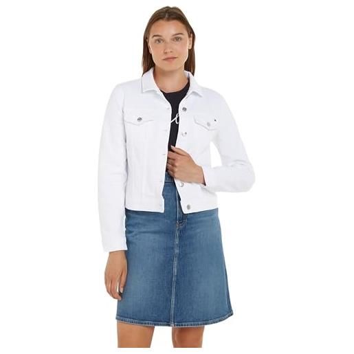Tommy Hilfiger giacca in jeans donna denim slim jacket elasticizzata, bianco (th optic white), 42