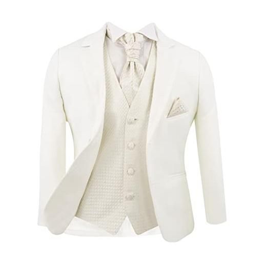 SIRRI ragazzi paggetto bianco completo bianco con gilet camicia avorio cravatta sartoriale vestibilità comunione matrimonio età 13 anni
