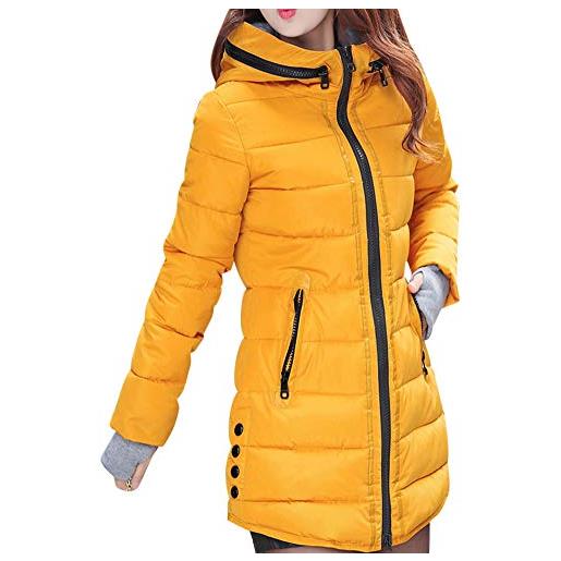 Kasen cappotto donna inverno calda giacca giubbotto cappuccio con cerniera giallo l