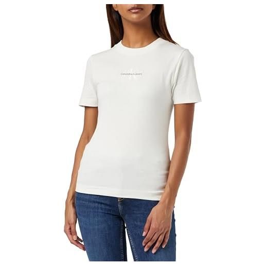 Calvin Klein Jeans t-shirt donna maniche corte monologo slim fit scollo rotondo, bianco (bright white), s