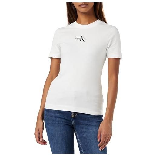 Calvin Klein Jeans t-shirt donna maniche corte monologo slim fit scollo rotondo, bianco (bright white), l