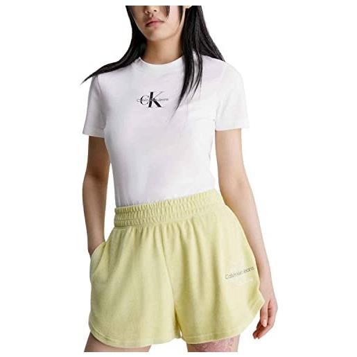 Calvin Klein Jeans t-shirt donna maniche corte monologo slim fit scollo rotondo, bianco (ivory), xs