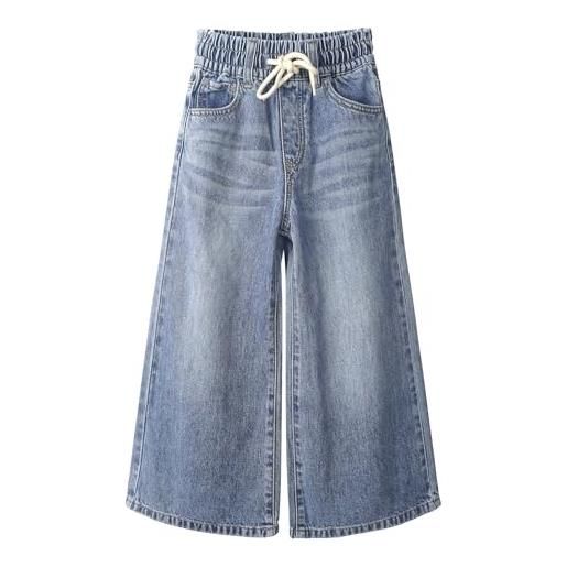 KIDSCOOL SPACE jeans per bambine, vita elastica larga a gamba larga 5-14t con pantaloni in denim svasati con stringhe, azzurro, 5-6 anni